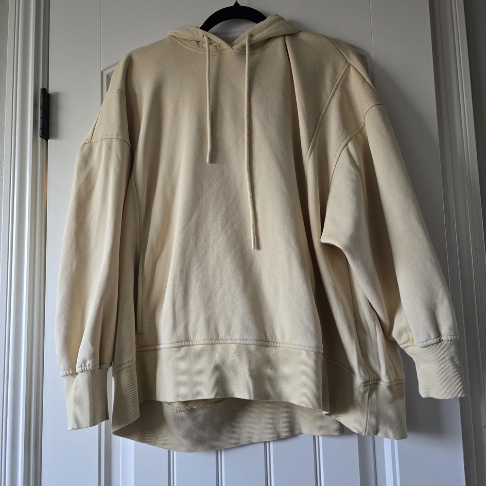 Harmony & Balance Cream Oversized Hoodie M Minimalist Athleisure Lounge Pullover - Picture 3 of 11
